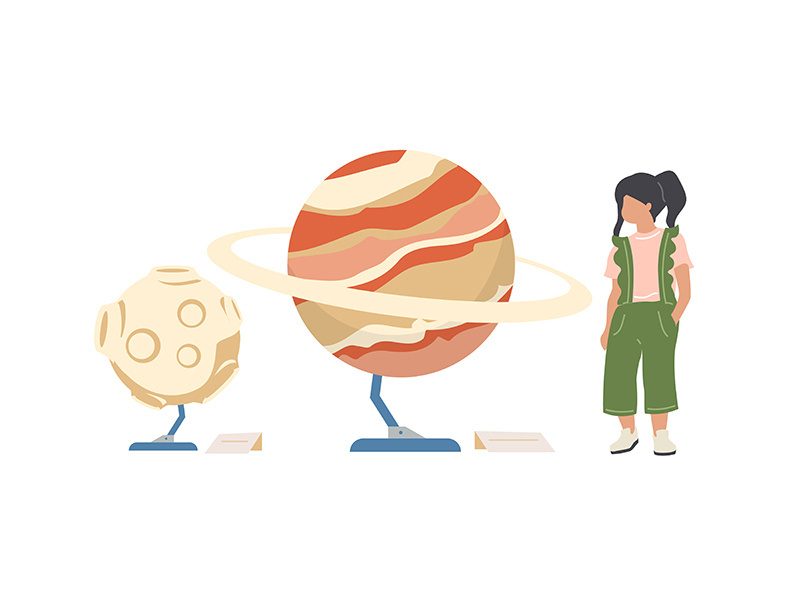 Child in planetarium flat color vector faceless character