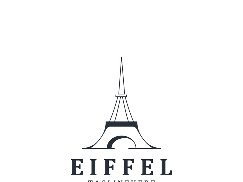 Tower Paris france Black Silhouette logo design template Illustration