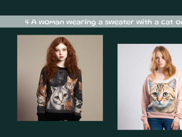 A woman wearing a sweater with a cat on it preview picture