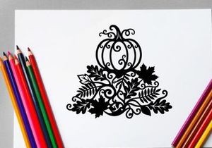 Decorative Halloween Pumpkin with Swirling Design and Leaves