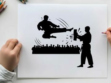Martial arts silhouette of kicking and holding kickboard preview picture