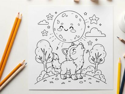 Cute sheep and moon stargazing night scene vector illustration