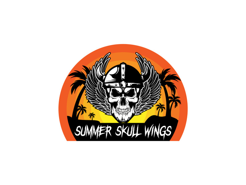 Summer skull wings vector vintage retro t-shirt design.