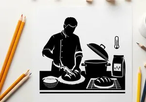 Silhouette of a baker preparing bread in a kitchen