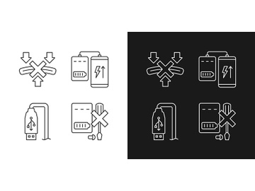 Powerbank proper use linear manual label icons set for dark and light mode preview picture