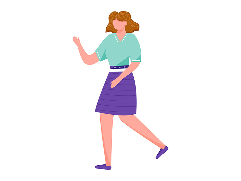 Walking confident girl flat vector illustration