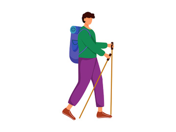 Man with hiking sticks flat vector illustration preview picture
