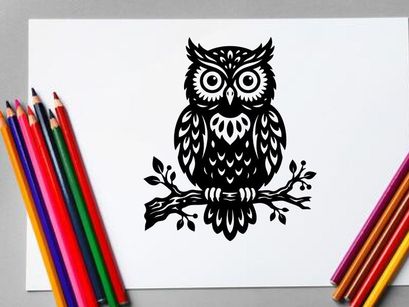 Ilustrasi burung hantu bergaya hitam putih untuk desain dan branding