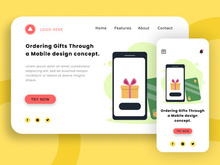 Ordering Gifts Through a Mobile flat modern design.