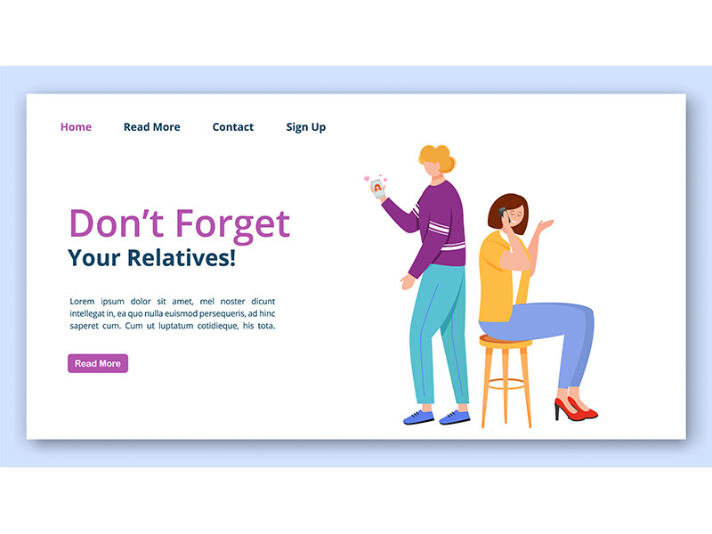 Don’t forget your relatives landing page vector template