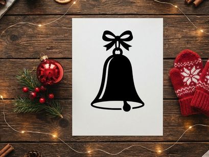 Christmas Bell Icon with Ribbon for Holiday Decorations