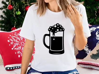 Beer mug with foam overflow isolated black white vector illustration