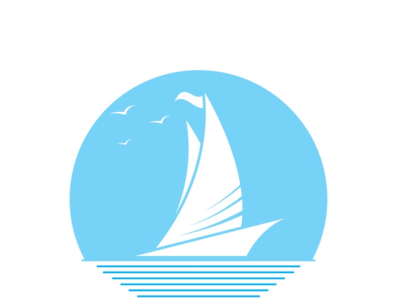Sailboat boat on sea ocean wave with logo design simple ship