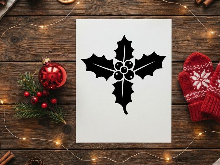 Black holly berry icon for Christmas holiday design and festive winter season decoration