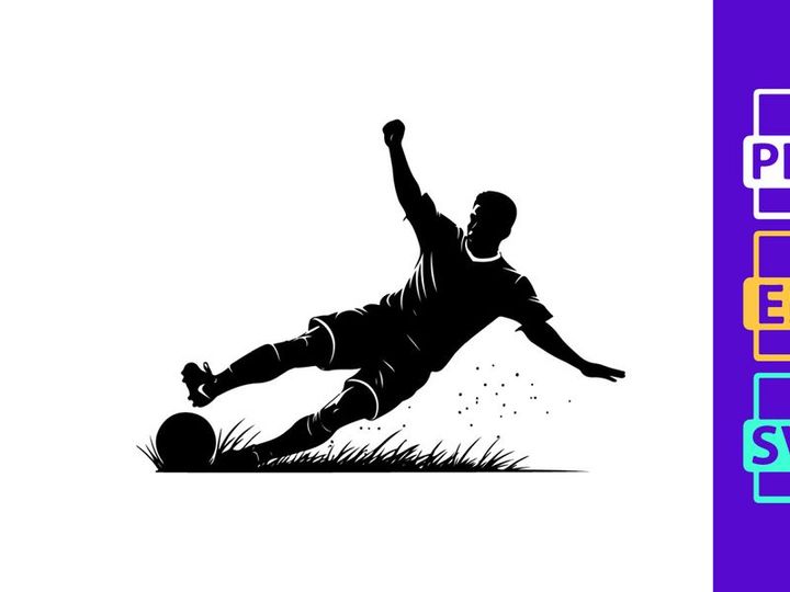 Soccer player in dynamic action sliding tackle on field