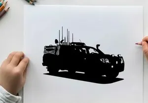 Silhouette of a rugged off road vehicle with communications equipment