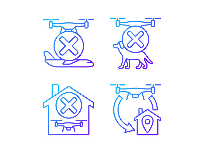 Drone instruction gradient linear vector manual label icons set