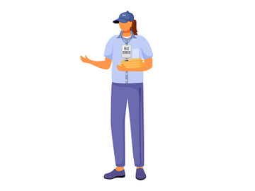 Post office female worker flat color vector illustration preview picture