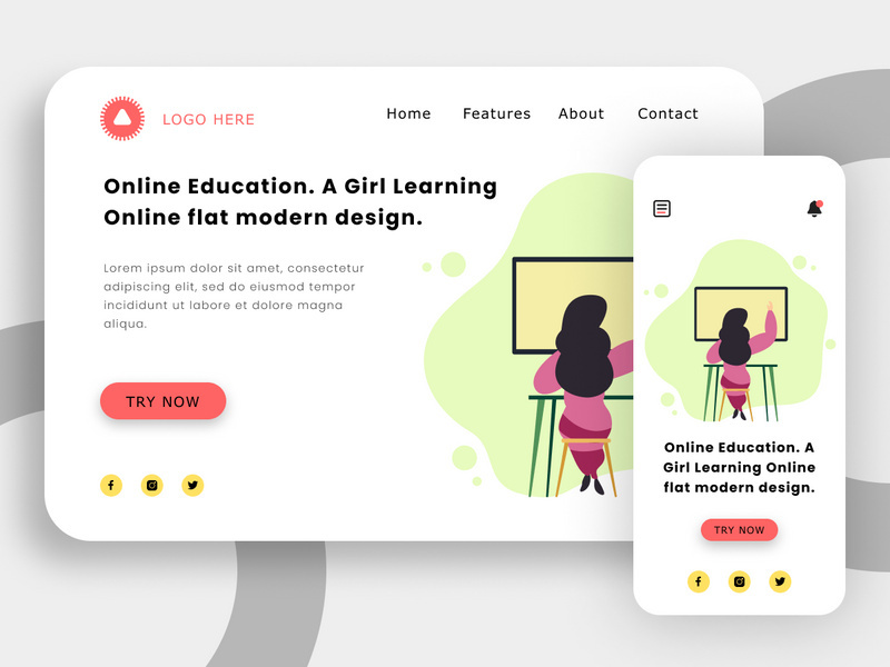 Online education. A girl learning online flat modern design.