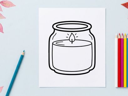 Leerer Glasbehälter mit brennender Teelichtkerze darin. Minimalistische Halloween- oder Herbstdekoration mit leuchtendem Flammeneffekt.