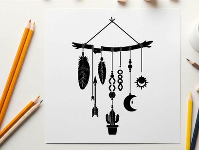 Silhouette dreamcatcher with turquoise beads and cactus silhouette