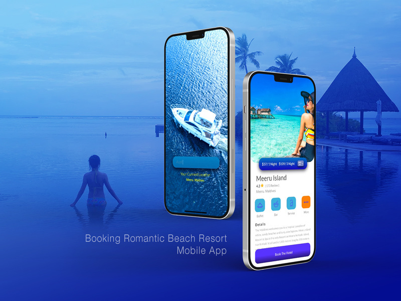 Booking Romantic Beach Resort Mobile App UI