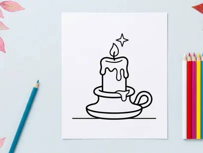 Brennende Kerze im Kerzenständer-Symbol. Minimalistische Linienkunst-Illustration einer Wachskerze.