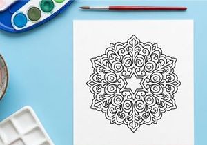 Decorative Christmas Snowflake Mandala with Star Shape Line Art Illustration
