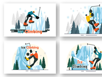 9 Ice Climbing Vector Illustration