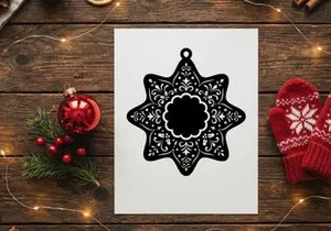 Siluet ornamen Natal hitam putih dengan pola salju bunga rumit