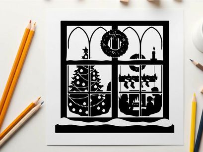 Christmas silhouette through stained glass window