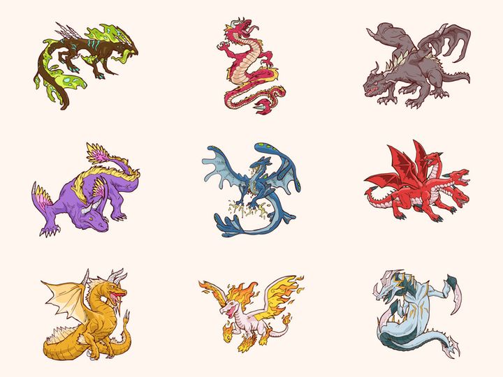 Set Fairy dragons Vector cartoon, Illustration dragon fly collection medieval mythology, fantasy isolated on white background.