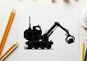 Silhouette of a heavy duty excavator machine in profile view