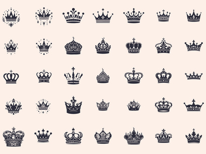 Royal Crown Silhouette, Retro King Crown Icons.