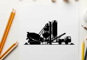 Silhouette of a large industrial concrete mixer machine