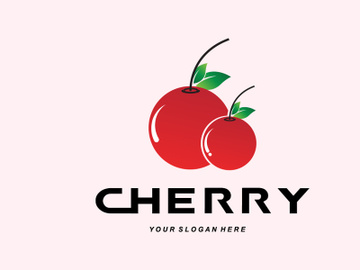 Cherry Fruit logo, Red Colored plant vector illustration, Fruit Shop Design, Company, Sticker, Product Brand preview picture