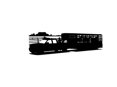 Silhouette of a pickup truck with livestock trailer