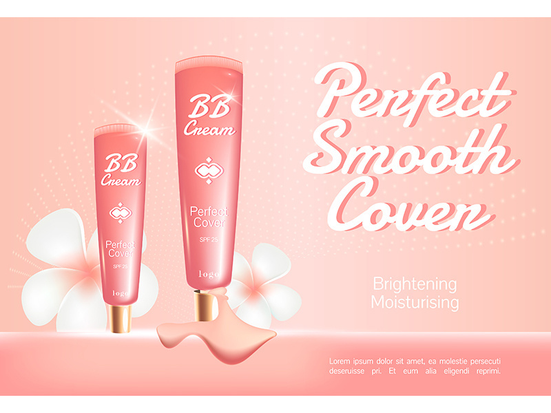 Perfect smooth cover cosmetics realistic vector product ads banner template