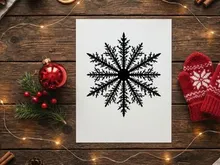 Black snowflake icon isolated on white background for Christmas and winter design projects.