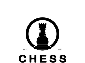 Chess strategy game logo with horse, king, pawn, minister and rook. Logo for chess tournament, chess team, chess championship, chess game application. preview picture