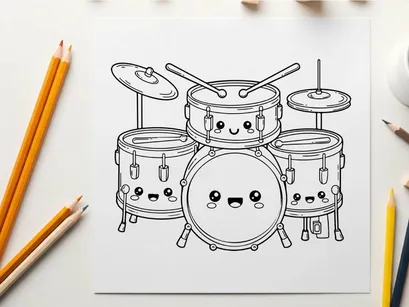 Cute smiling drum set vector illustration flat design