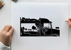 Silhouette of a person sleeping in a camper van