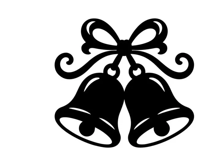 Silueta negra de campanas navideñas con un lazo decorativo sobre fondo blanco