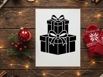 Kotak hadiah Natal hitam putih dengan pita dan busur
