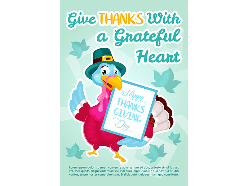Give thanks with grateful heart poster vector template