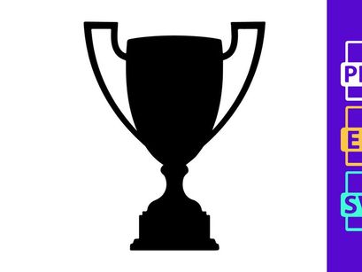 A black trophy icon on a white background symbolizing achievement and success