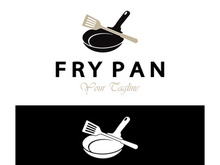 frying pan and spatula logo, kitchen cooking equipment, for business, company, restaurant