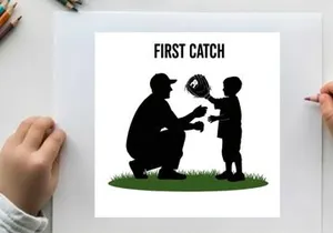 Silhouette of a man and boy with baseball glove first catch silhouette