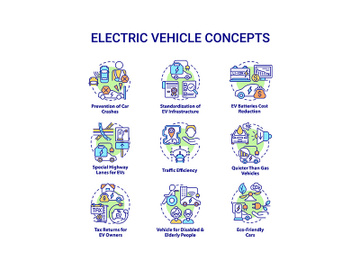 Electric vehicle round concept icons set. preview picture