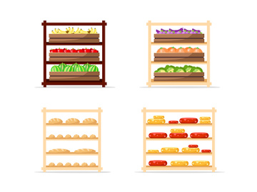 Selling food flat color vector objects set preview picture